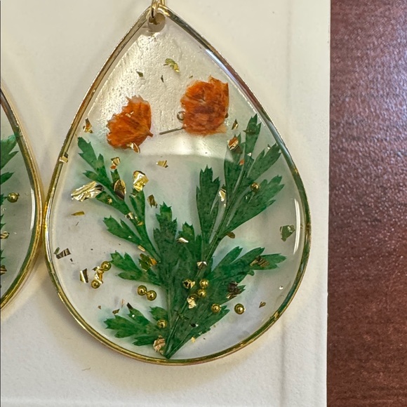 Floral Teardrop Earrings with Gold Accents - Picture 2 of 2